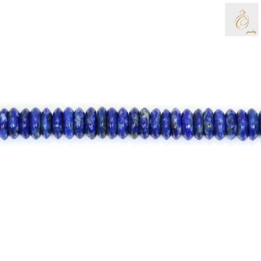 Close-up of natural Lapis Lazuli heishi cut beads showing deep blue color and texture