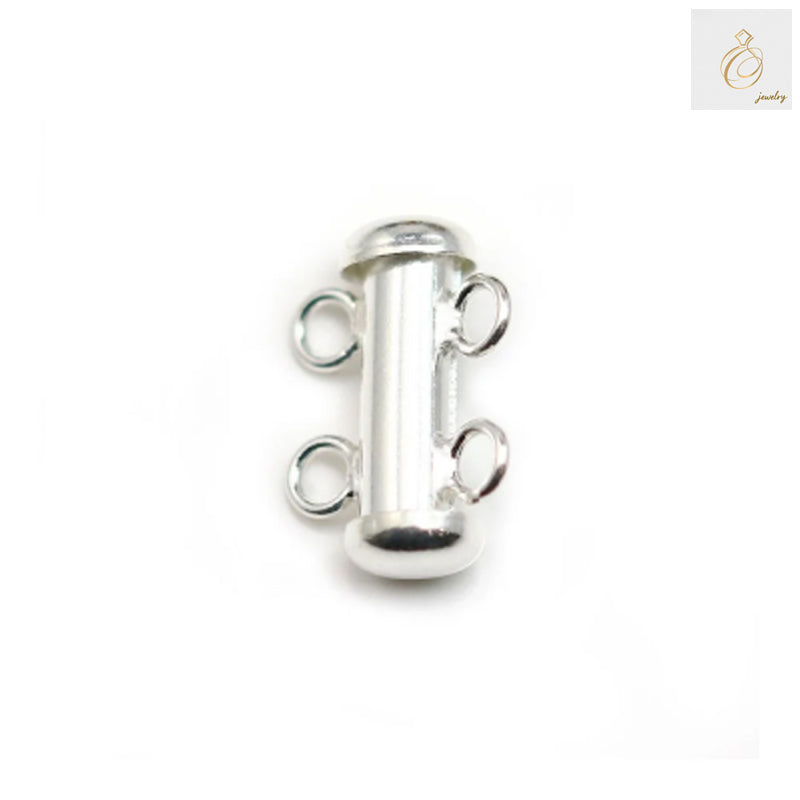 925 Sterling Silver Tube Clasp with 2-row design, 15mm length, professional jewelry finding component