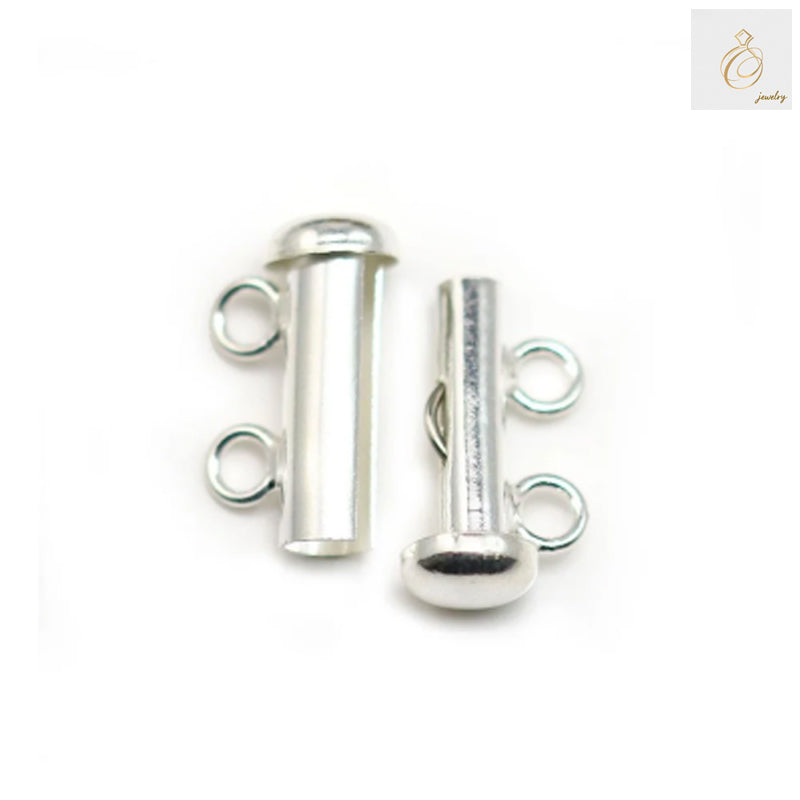 Close-up view of 925 Sterling Silver Tube Clasp showing detailed 2-row construction and polished finish
