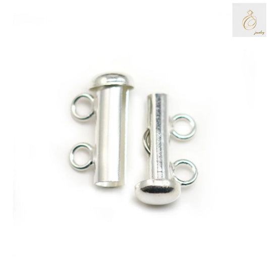 Close-up view of 925 Sterling Silver Tube Clasp showing detailed 2-row construction and polished finish