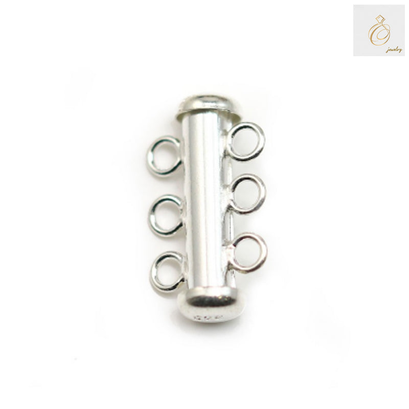 925 Sterling Silver 3-Row Tube Clasp 20mm - Close-up view showing detailed construction and polished finish