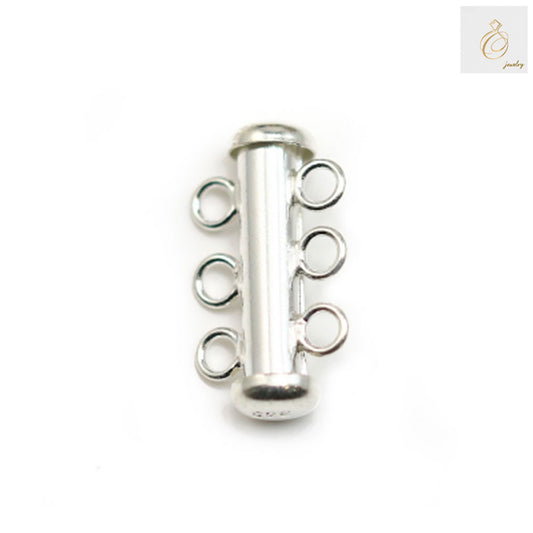 925 Sterling Silver 3-Row Tube Clasp 20mm - Close-up view showing detailed construction and polished finish