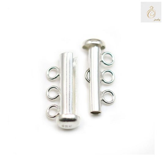925 Sterling Silver 3-Row Tube Clasp 20mm - Product packaging showing 2-piece set with barcode