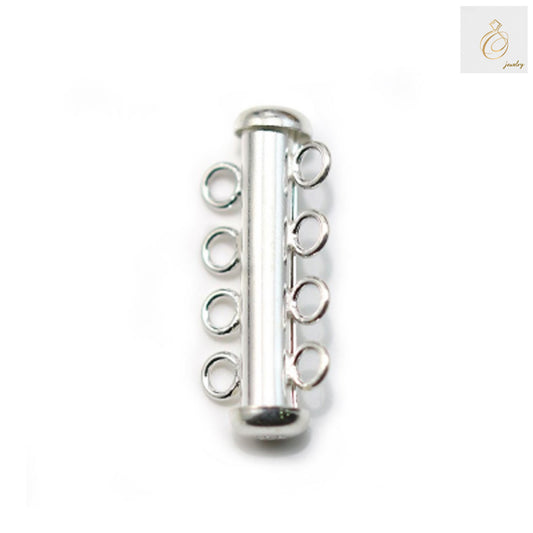 925 Sterling Silver 4-Row Tube Clasp 26mm - Professional jewelry finding for multi-strand necklaces and bracelets