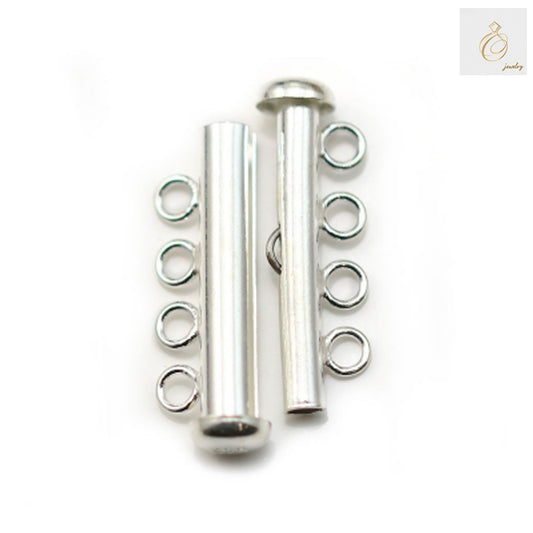 Close-up view of 925 Sterling Silver 4-Row Tube Clasp showing detailed construction and secure connection mechanism