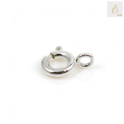 Close-up view of 925 sterling silver spring clasp mechanism showing secure closure design and ring attachment