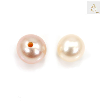 Champagne freshwater cultured pearl beads, half-drilled round shape, 5-5.5mm size, 2 pieces pack for jewelry making
