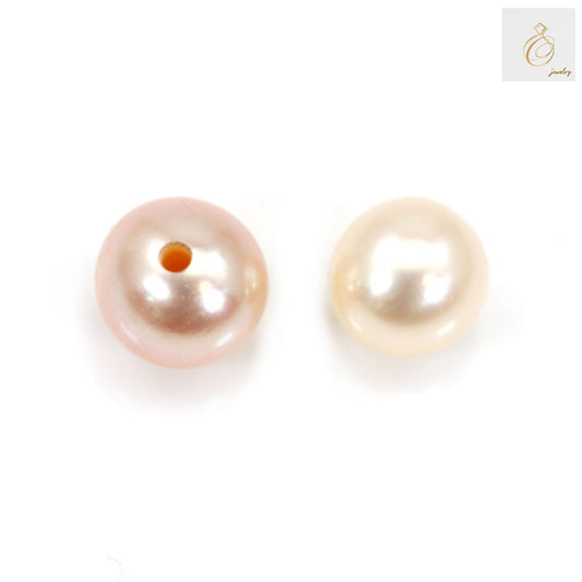 Champagne freshwater cultured pearl beads, half-drilled round shape, 5-5.5mm size, 2 pieces pack for jewelry making