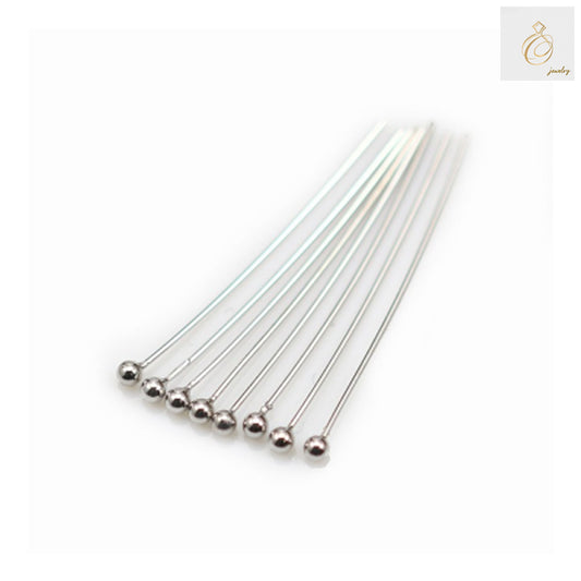 925 Sterling Silver Ball Head Pins with Platinum Plating - 1.5x0.35x25mm Size, 20 pieces pack for jewelry making
