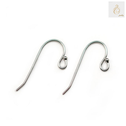 925 Sterling Silver Ear Hooks with Ball End - 20x0.8mm Platinum Plated Jewelry Findings, Pack of 10 Pieces