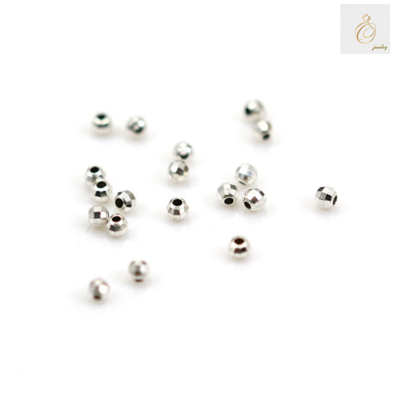 925 sterling silver faceted round beads 2mm diameter with 0.6mm holes, pack of 100 pieces for jewelry making