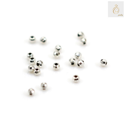 925 sterling silver faceted round beads 2mm diameter with 0.6mm holes, pack of 100 pieces for jewelry making