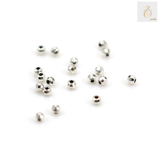 925 sterling silver faceted round beads 2mm diameter with 0.6mm holes, pack of 100 pieces for jewelry making