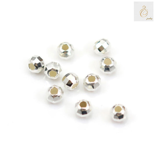 925 sterling silver faceted ball beads, 5mm diameter with 1mm hole, pack of 20 pieces for jewelry making