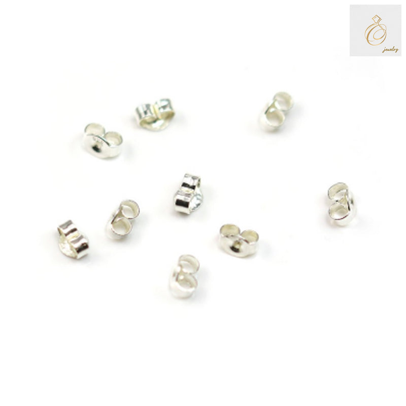 Close-up view of 925 sterling silver earring pushers showing quality and craftsmanship