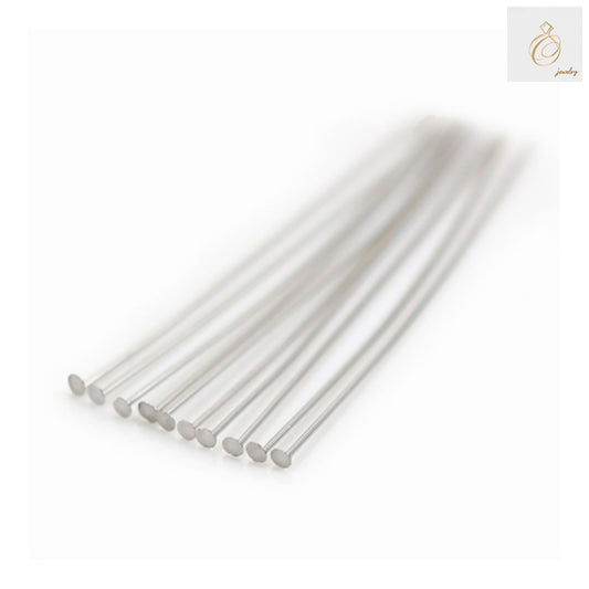 925 Sterling Silver flat head pins with platinum plating, 1.5x0.4x40mm size, pack of 50 pieces for jewelry making and crafting