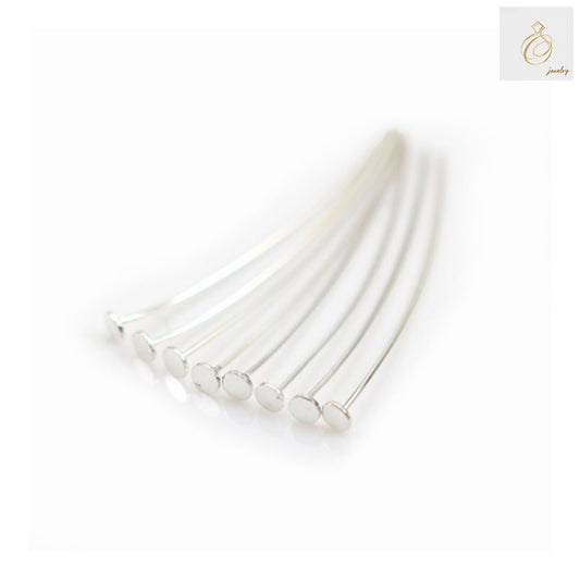 925 Sterling Silver flat head pins, size 2x0.4x25mm, pack of 50 pieces for jewelry making and crafting projects