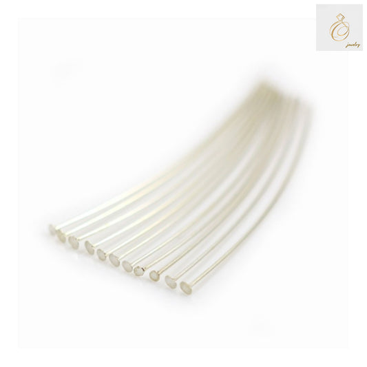 925 Sterling Silver flat head pins, 70mm length x 2mm diameter, pack of 20 pieces for jewelry making and crafting