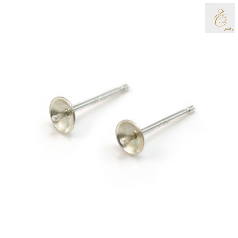925 sterling silver earring studs for half drilled beads, 4mm size, pack of 10 pieces