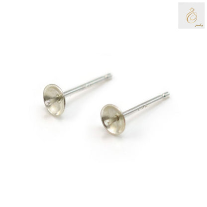925 sterling silver earring studs for half drilled beads, 4mm size, pack of 10 pieces