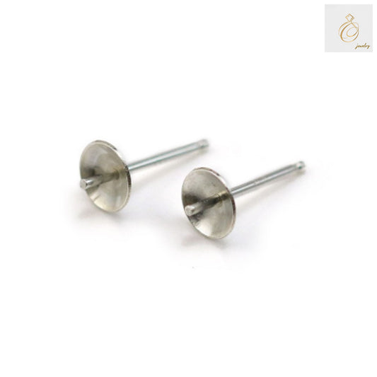 925 sterling silver earring studs for half drilled beads, 6mm size, pack of 10 pieces