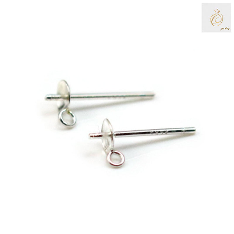 925 Sterling Silver Earring Posts with Rings for Half-Drilled Beads - 4mm Size, Pack of 10 Pieces