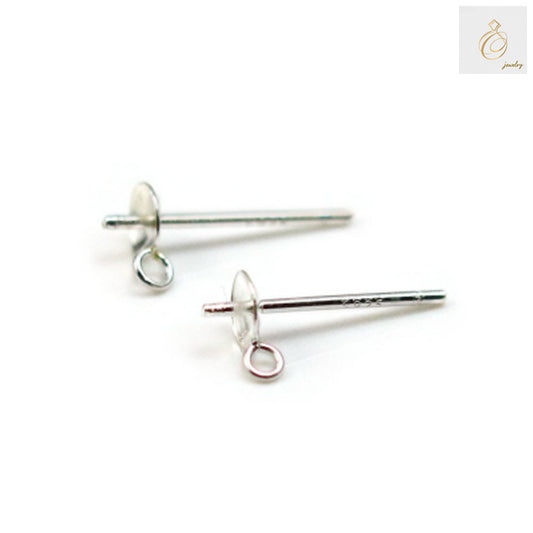 925 Sterling Silver Earring Posts with Rings for Half-Drilled Beads - 4mm Size, Pack of 10 Pieces