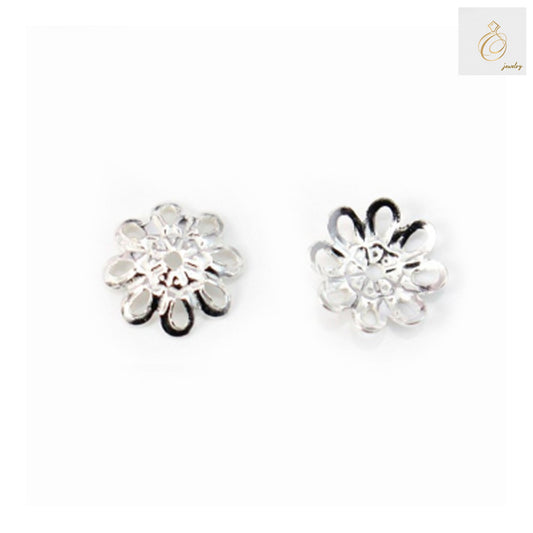 925 sterling silver flower-shaped cup bead caps, 8mm size, pack of 30 pieces for jewelry making
