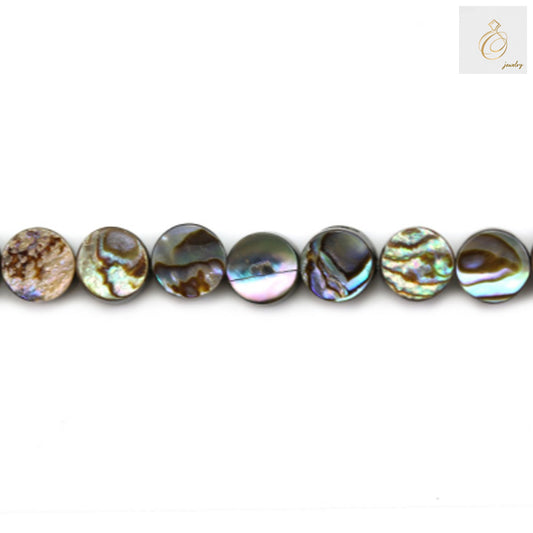 Natural abalone paua shell flat round beads strand, 12mm diameter with iridescent blue-green colors, jewelry making supplies