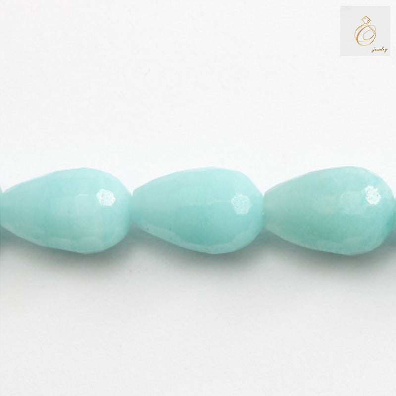 Amazonite faceted teardrop beads 10x14mm natural blue-green gemstone strand"
"Natural amazonite gemstone beads with faceted teardrop shape for jewelry making"
"Blue-green amazonite beads strand showing natural stone texture and faceted cuts