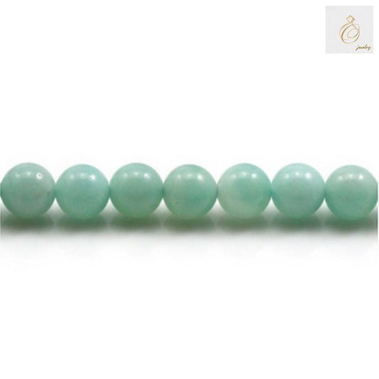 Natural amazonite round beads 6mm on white background showing blue-green gemstone color"
"Amazonite gemstone bead strand 39-40cm length with smooth polished finish