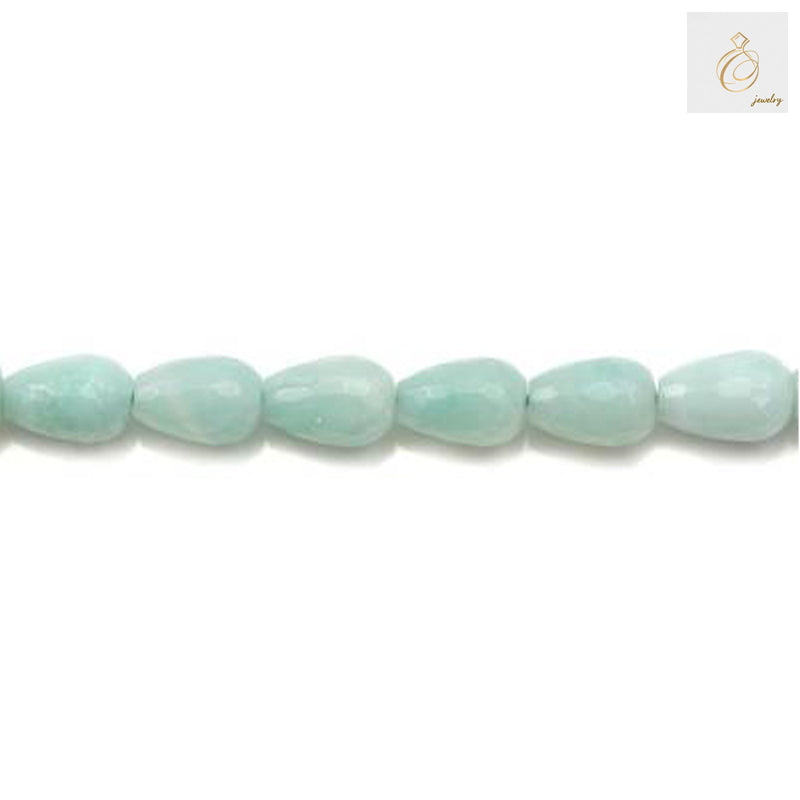 Close-up view of amazonite faceted teardrop beads highlighting the precision cut and natural stone texture