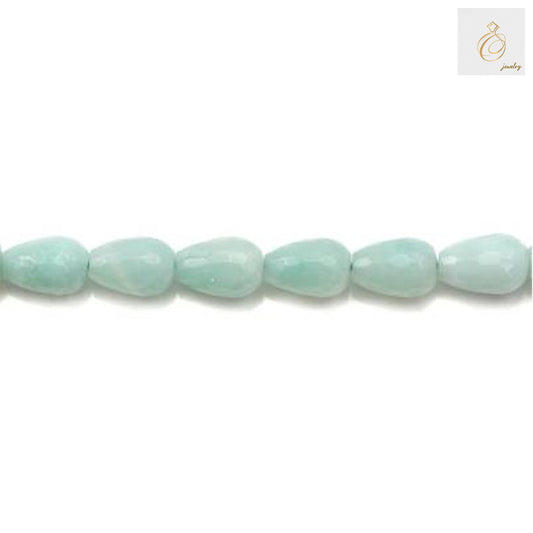 Close-up view of amazonite faceted teardrop beads highlighting the precision cut and natural stone texture