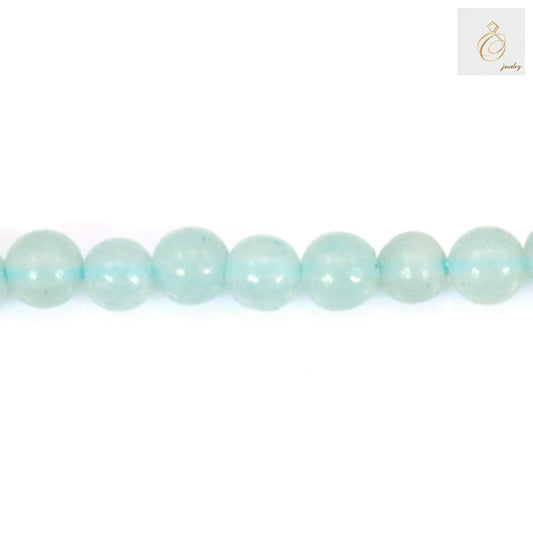 Amazonite beads jewelry making scene with 2mm round beads, crafting tools, and partially completed bracelet on wooden table