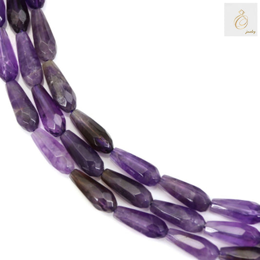 Amethyst faceted drop beads strand - 6x16mm size, 39-40cm length, showing multiple strands arrangement