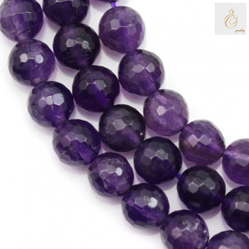 Amethyst faceted round beads 10mm showing individual purple gemstone beads with faceted cuts