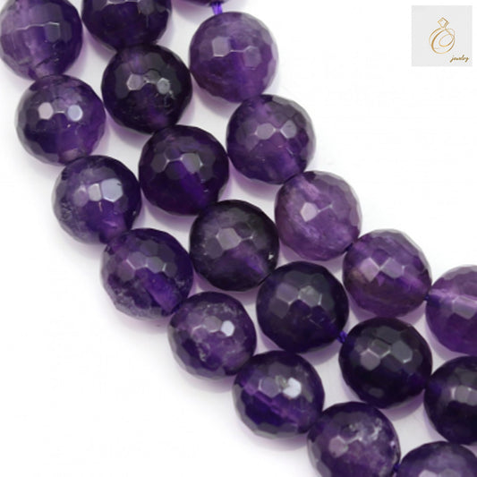 Amethyst faceted round beads 10mm showing individual purple gemstone beads with faceted cuts