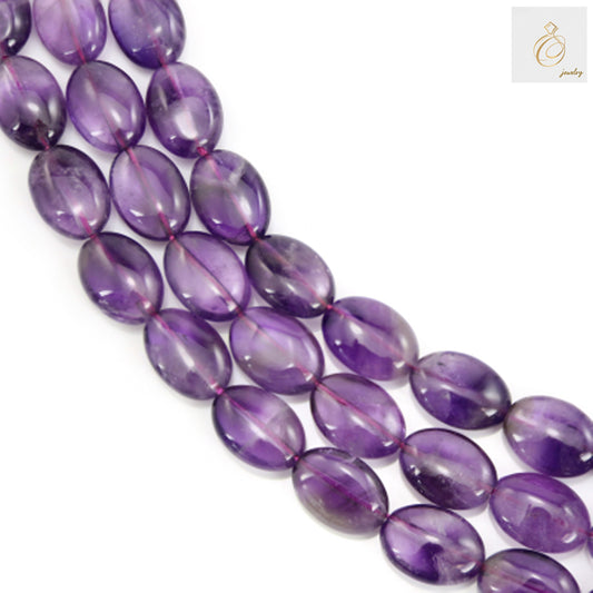 Amethyst Oval Gemstone Beads - 10x14mm, 39-40cm Strand