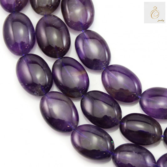 Amethyst oval beads 13x18mm showing natural purple color variations and smooth polished finish