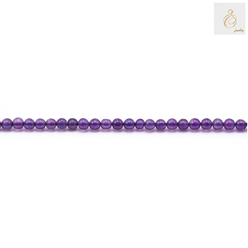 Amethyst round beads strand 2mm size in deep purple color arranged in a line
