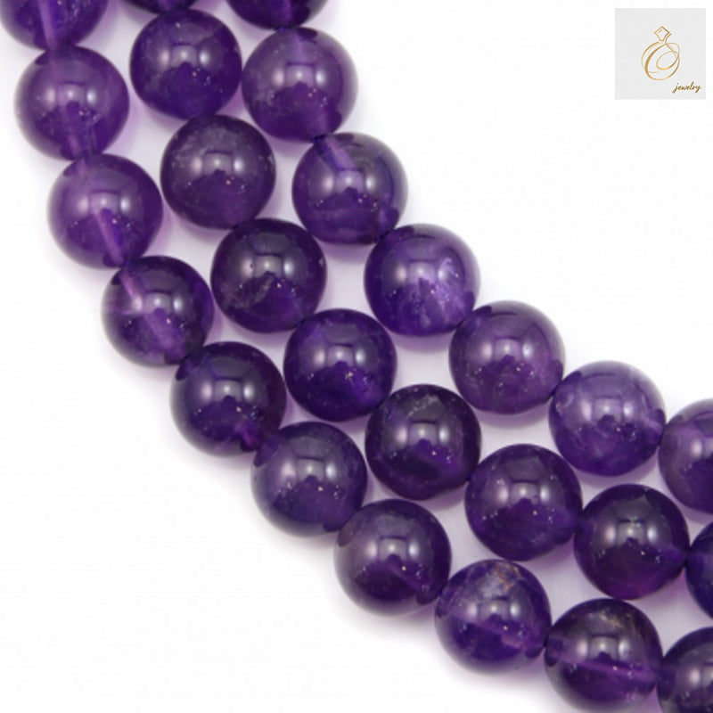 Natural amethyst round beads 8mm multiple strands showing purple gemstone quality and luster