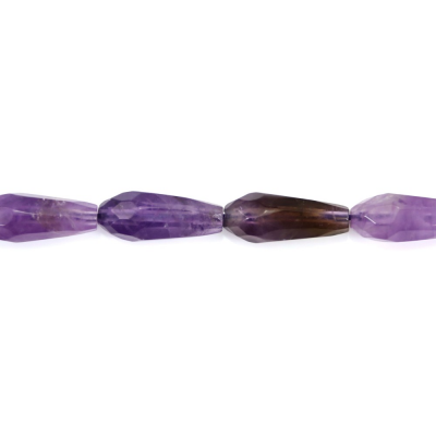 Amethyst faceted drop beads strand - single strand detail view, highlighting purple gradient and faceted craftsmanship
