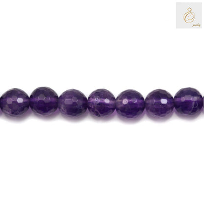 Amethyst faceted round beads 10mm strung on 39-40cm strand showing consistent purple color and faceted finish