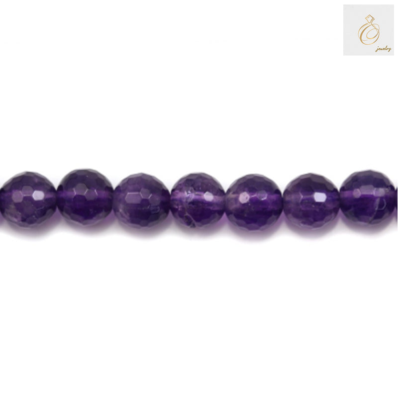 Complete strand of amethyst faceted round beads 12mm, 39-40cm length, displaying the full arrangement of purple gemstone beads