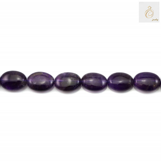 Amethyst oval beads 13x18mm strung together showing 39-40cm strand length
