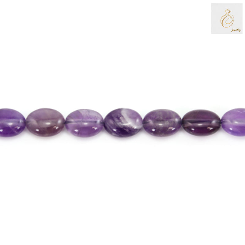Amethyst oval beads 8x10mm stranded 39-40cm length showing complete beaded strand effect