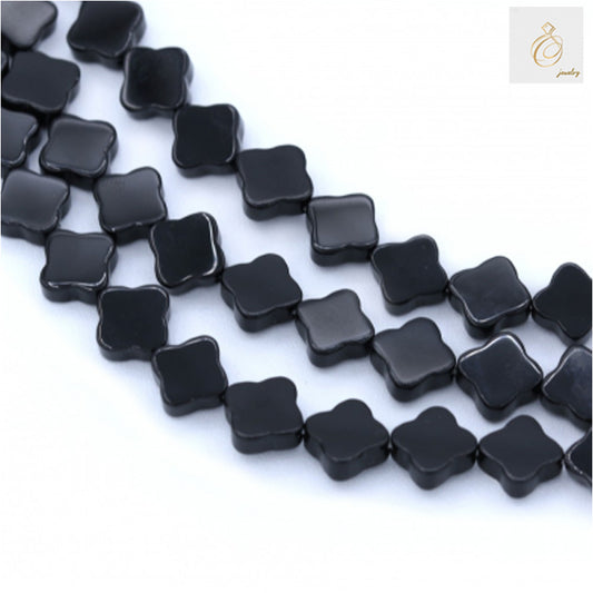 Black agate clover shaped beads strand, 10mm size, 38-40cm length for jewelry making 