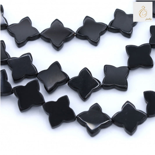 Black agate clover bead strand 16mm size, 38-40cm length, showing full strand layout