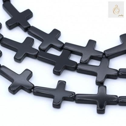 Black Agate Cross gemstone beads 18x25mm size showing detailed texture and spiritual cross shape for jewelry making