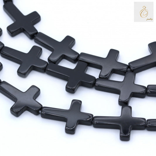 Black Agate Cross gemstone beads 18x25mm size showing detailed texture and spiritual cross shape for jewelry making